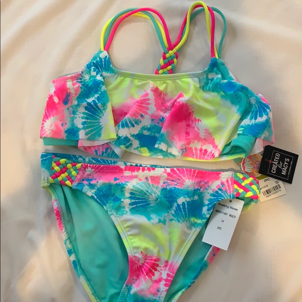 Big Girls 2 piece bathing suit size 14 multi color